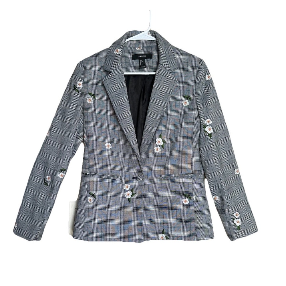 Forever 21 Floral Embroidered Blazer Jacket Women's Small Preppy Fun Whimsy‎